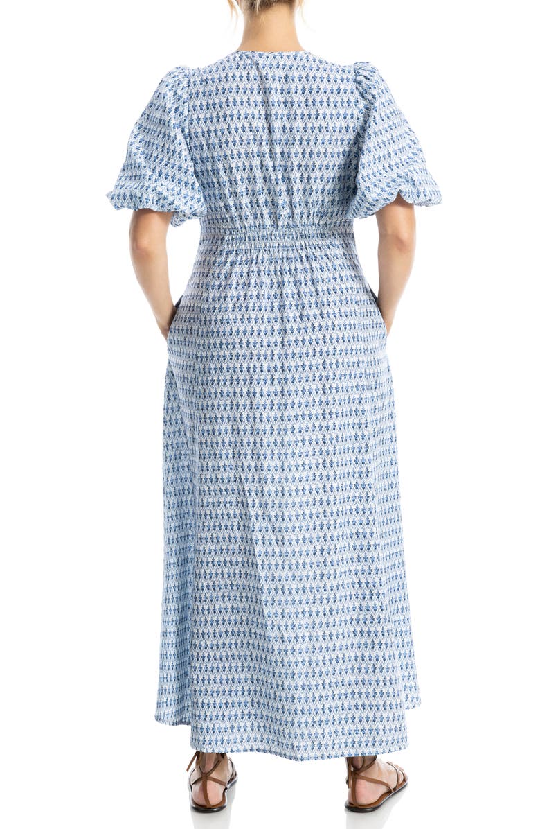 MAX STUDIO Bubble Sleeve Maxi Dress, Alternate, color, Cream/ Blue Daisy Stamp