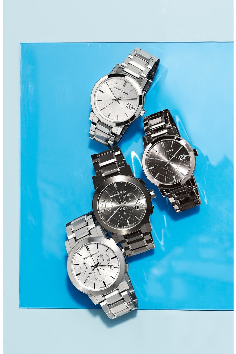 Check Stamped Chronograph Bracelet Watch, 44mm, Alternate, color, SILVER