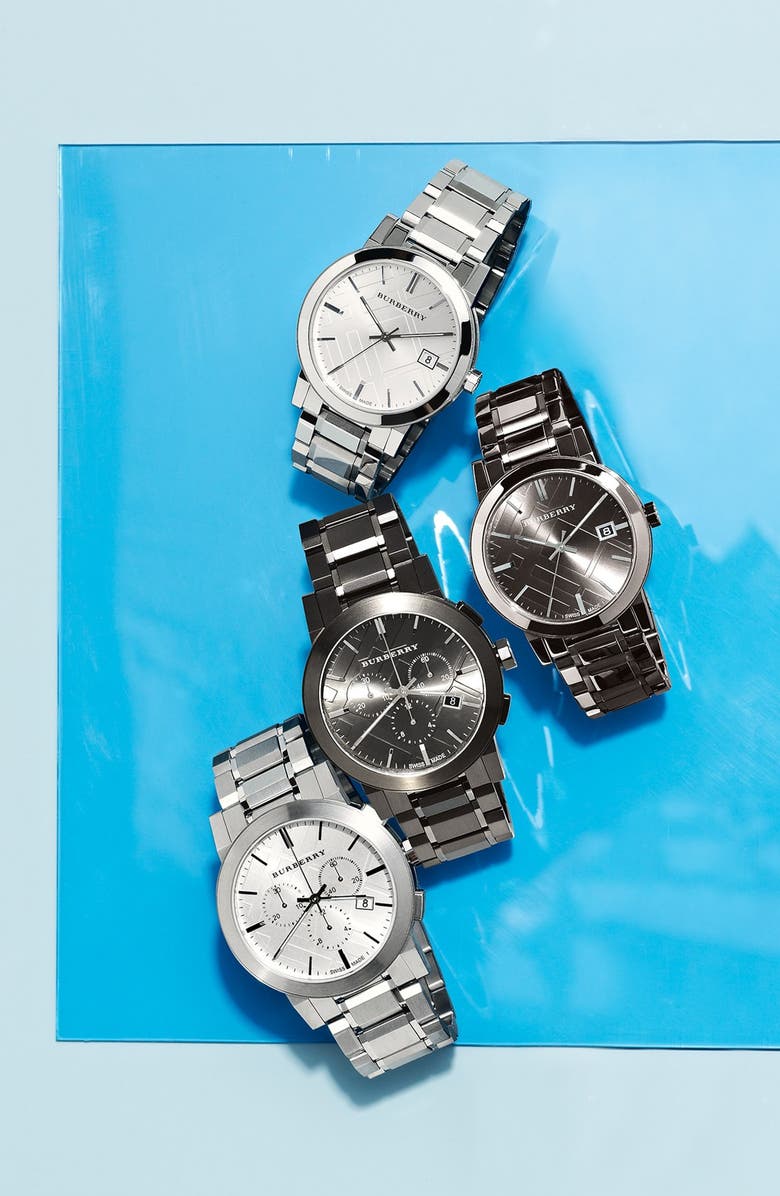 Burberry Check Stamped Chronograph Bracelet Watch, 44mm, Alternate, color, 