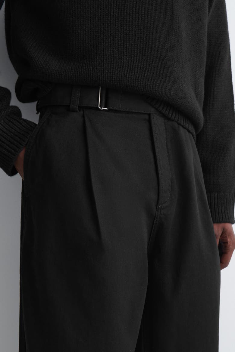 Buckled Denim Relaxed-fit Barrel-leg Pants, Alternate, color, BLACK