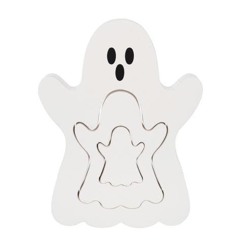 Wooden Ghost Puzzle Decorative Halloween 9.45" Figurine