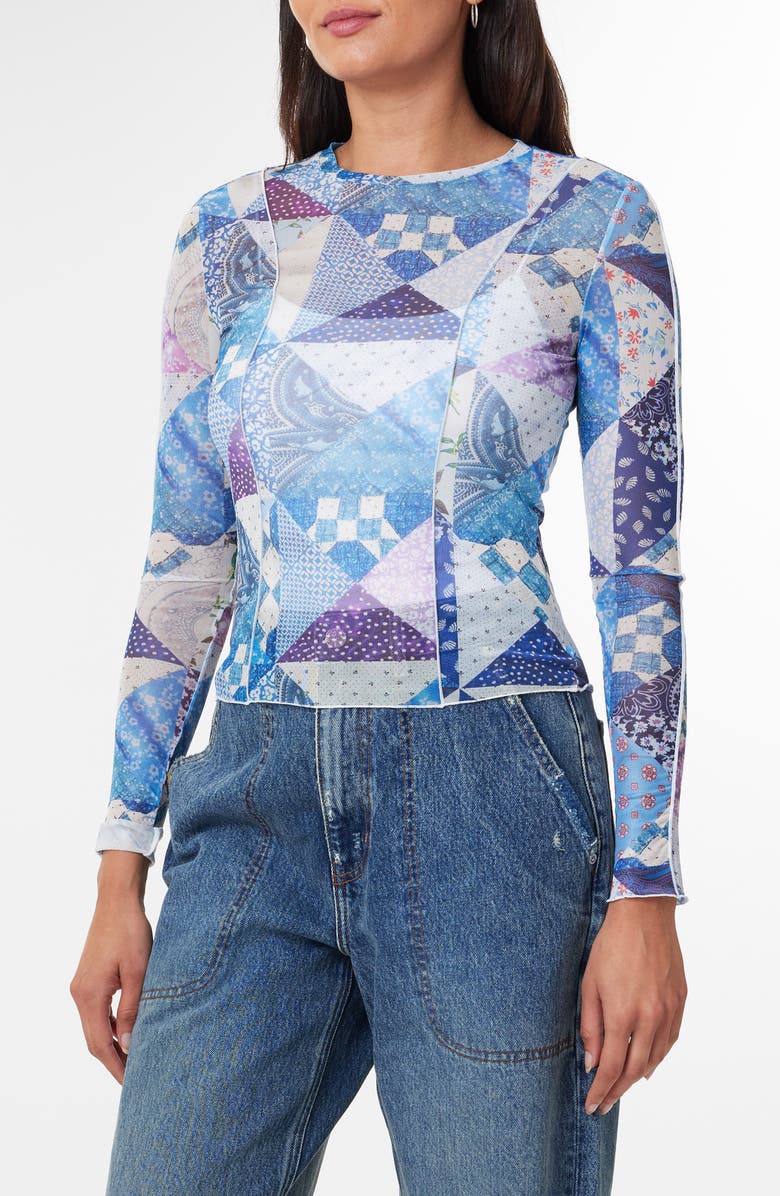 Scotch & Soda Mixed Print Long Sleeve Mesh Top, Main, color, 