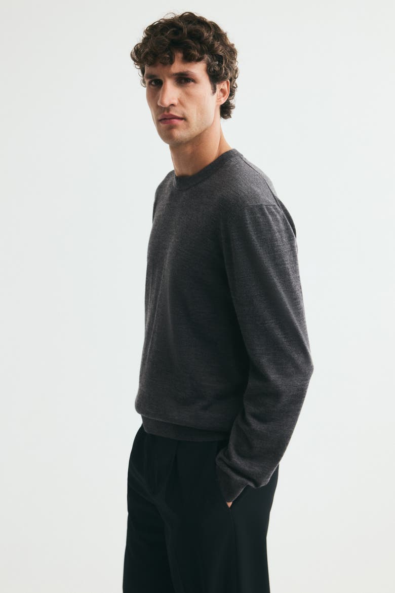 Regular-Fit Merino Wool Sweater, Alternate, color, Dark gray melange