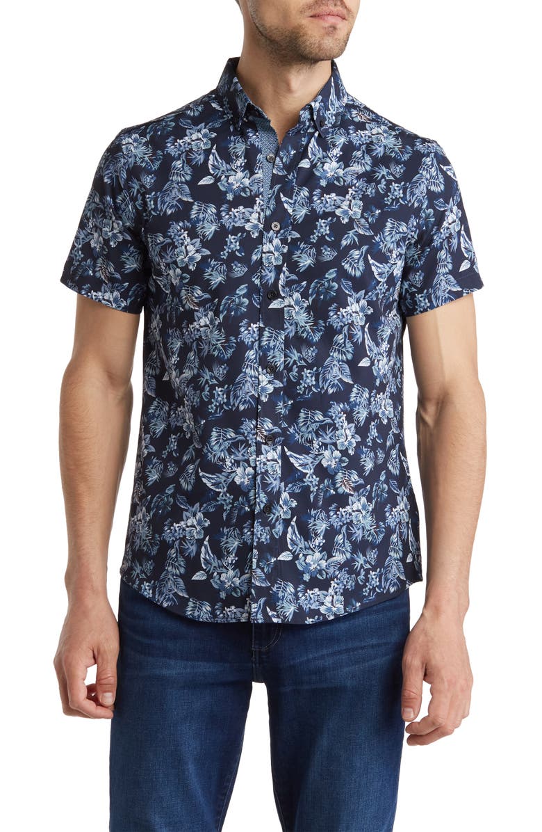 Report Collection Floral Short Sleeve Button-Down Shirt, Main, color, 