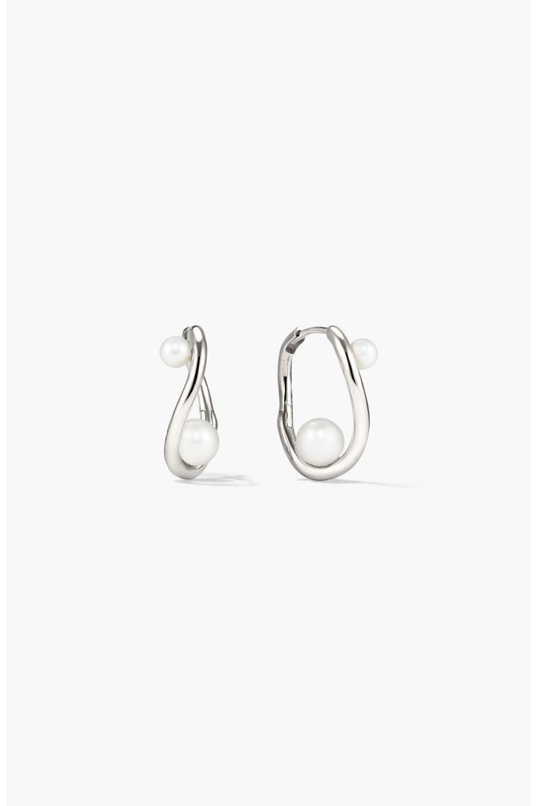 Dome Figure Pearl Hoops, Main, color, Sterling Silver