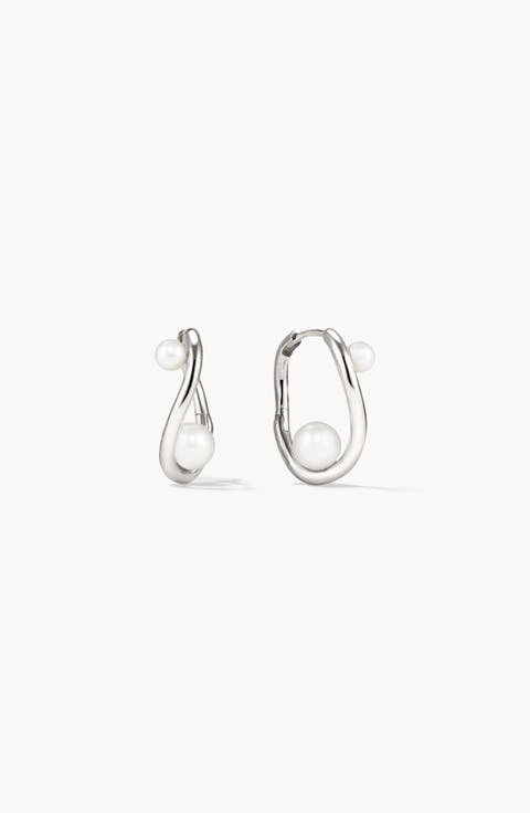 Dome Figure Pearl Hoops