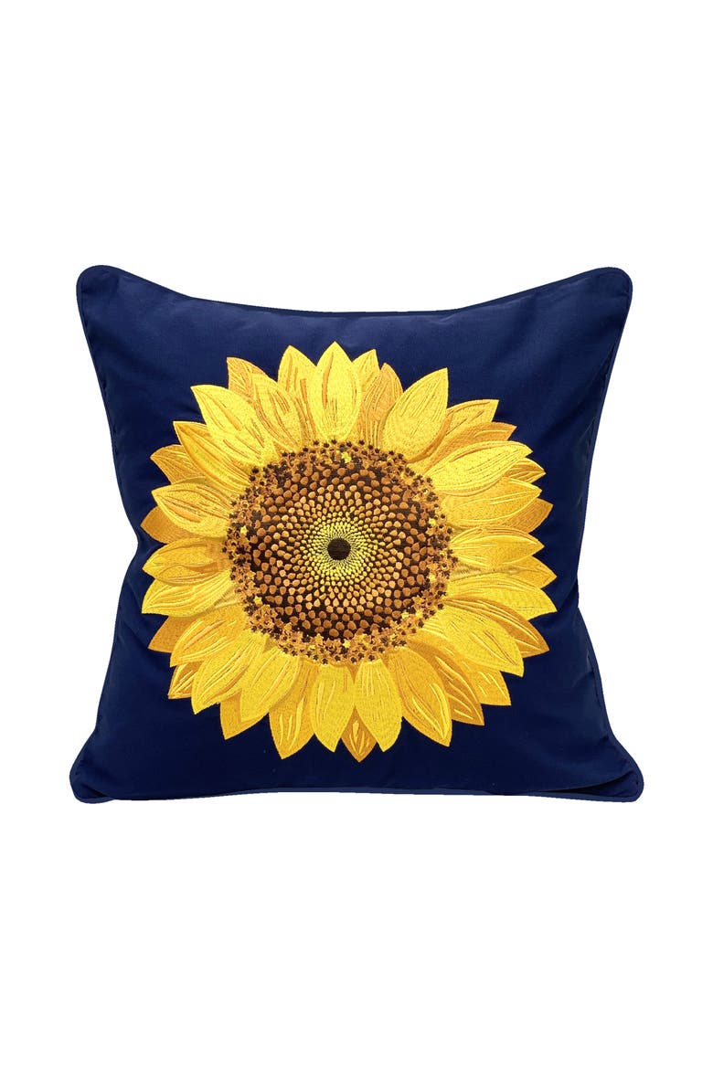 Vibrant Sunflower Navy Indoor/Outdoor Accent Throw Pillow 18" x 18", Main, color, Blue
