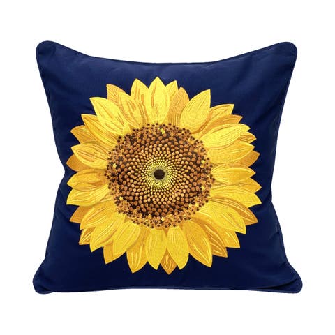 Vibrant Sunflower Navy Indoor/Outdoor Accent Throw Pillow 18" x 18"