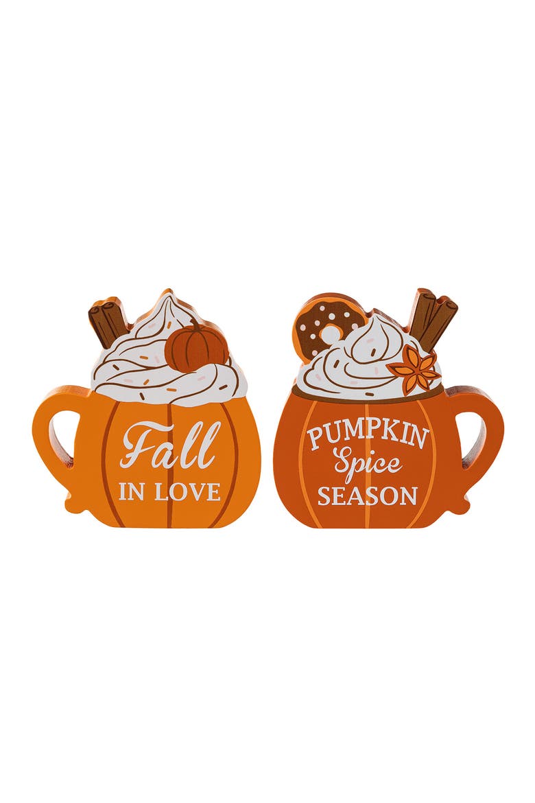 Set of 2 Patriotic Americana or Fall Wooden Coffee Cup Table Decor, Main, color, Orange