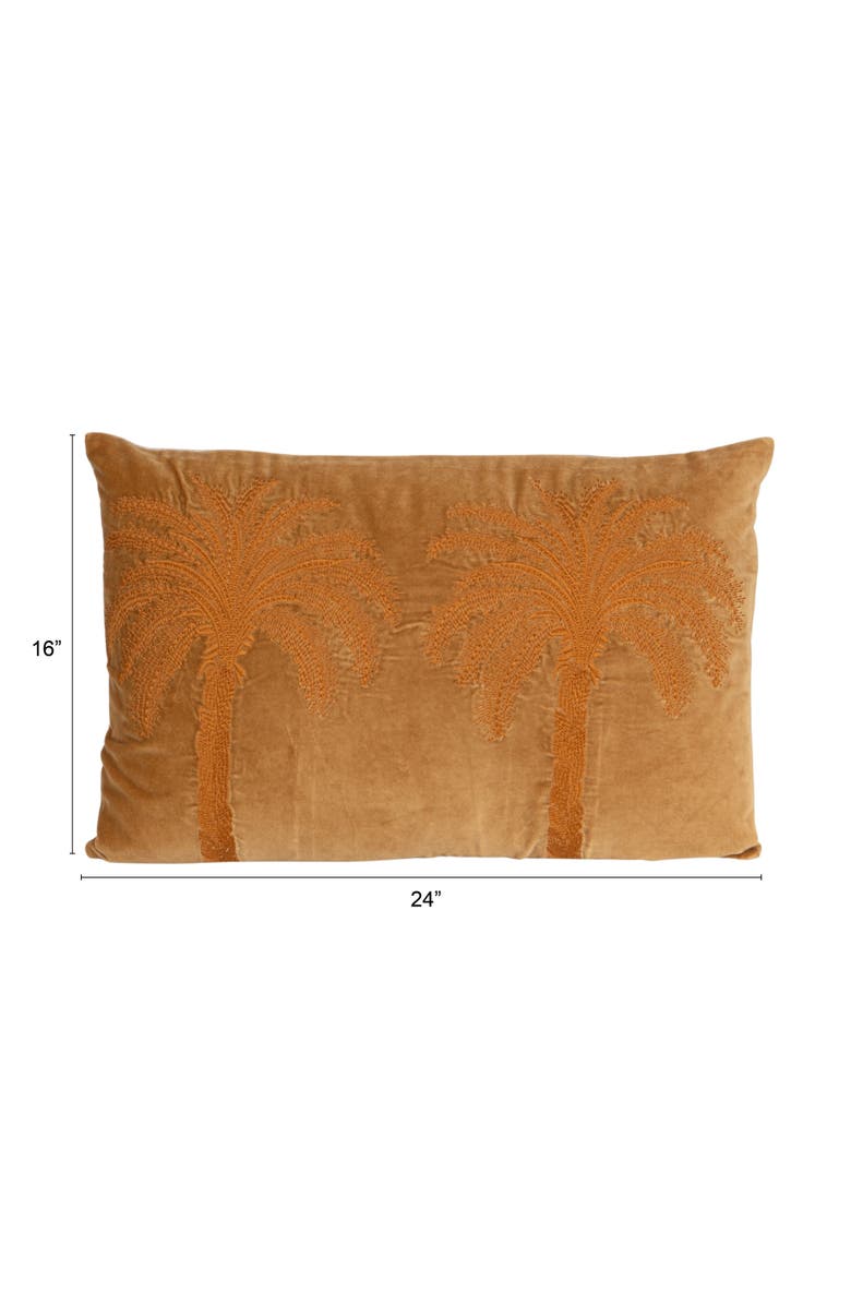 Storied Home Cotton Velvet Embroidered Pillow with Palm Trees and Chambray Back, Brown and Natural, Alternate, color, Orange