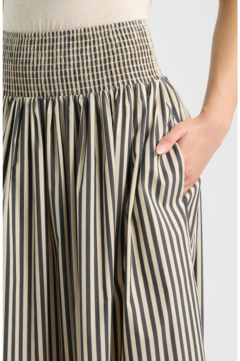 The Noreen Stripe Smocked Maxi Skirt, Alternate, color, NOIR KHAKI