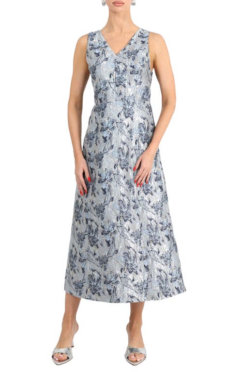 Adelyn Rae Agnes Metallic Floral Jacquard Midi Dress in Navy Blue 