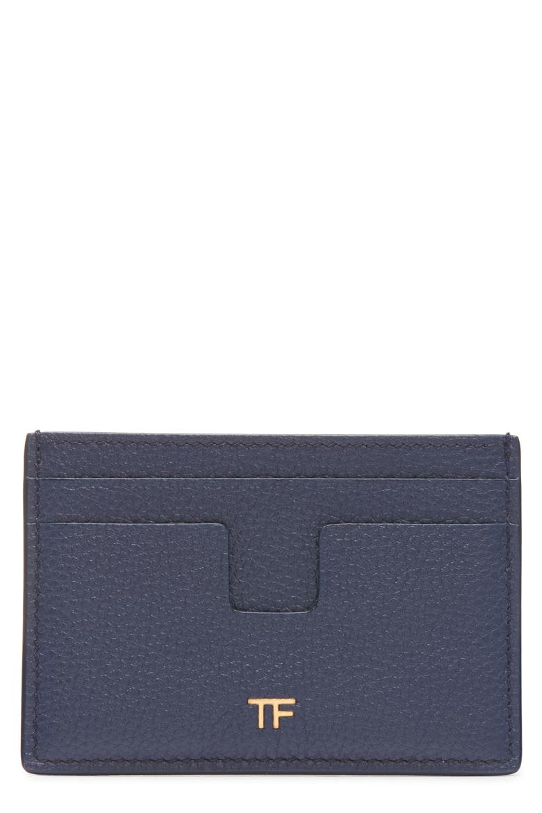 Grained Leather Card Holder, Main, color, 1L087 DENIM BLUE