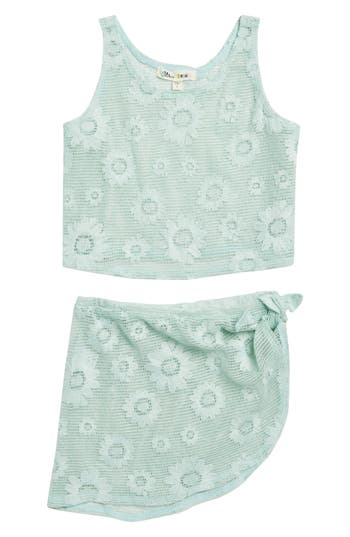 Miken Swim Kids' Grid Mesh Cover-up Tank Top & Sarong Set In Blue