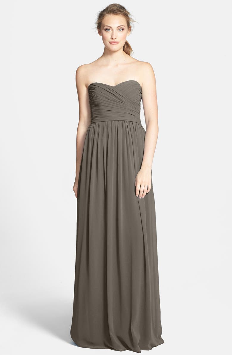Monique Lhuillier Bridesmaids Strapless Ruched Chiffon Sweetheart Gown, Main, color, 
