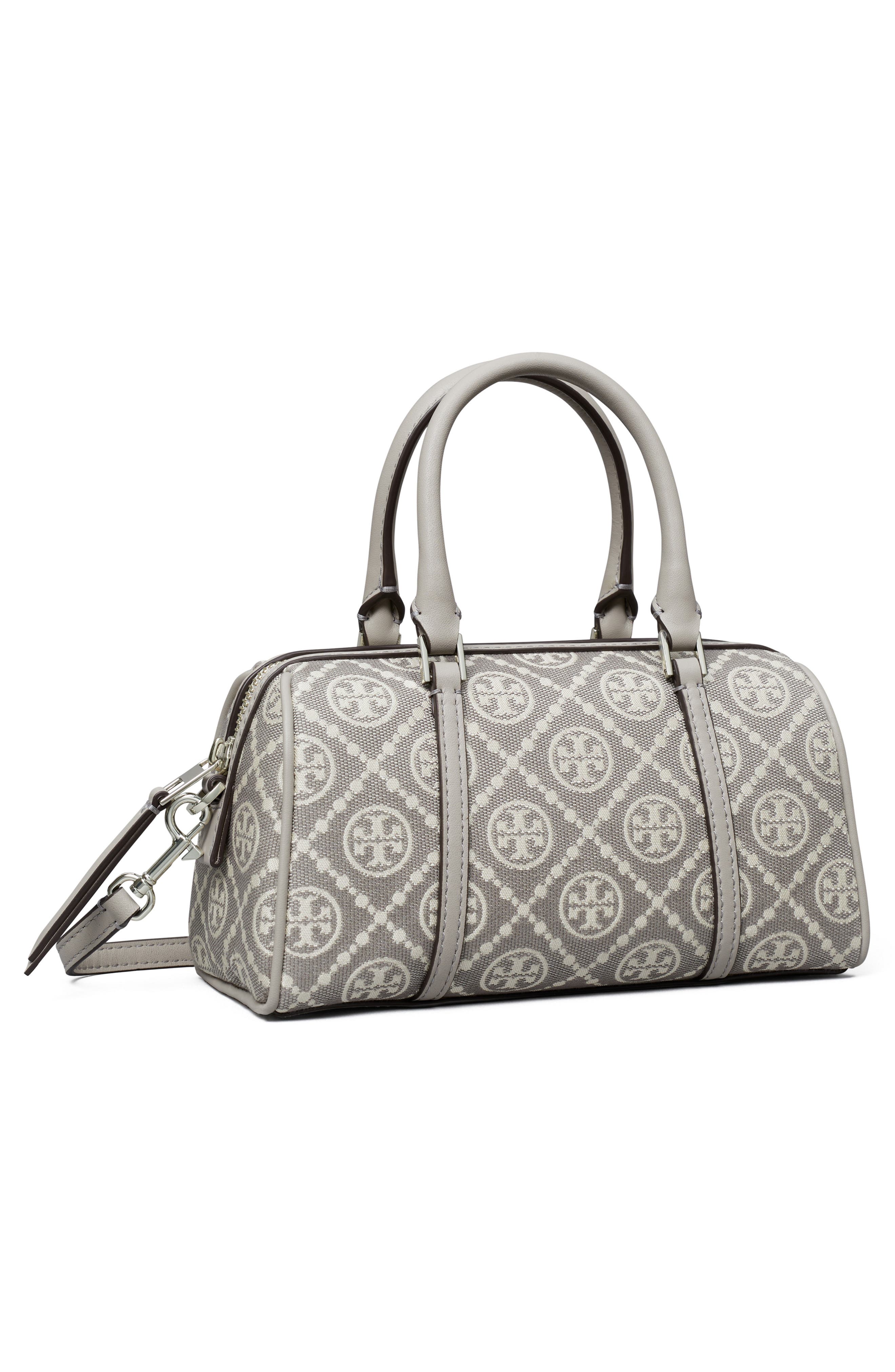 Tory Burch Mini T Monogram Jacquard Utility Barrel Bag, Alternate, color, Gray
