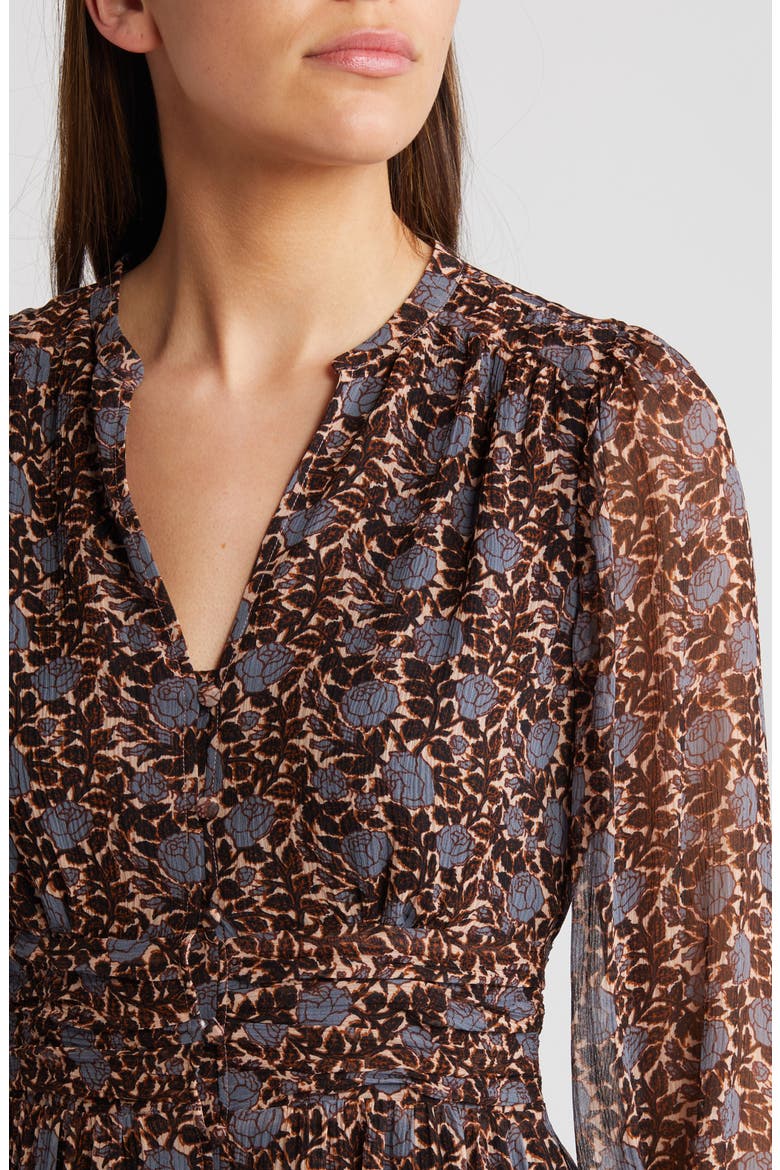 Saunter Long Sleeve Crinkle Silk Dress, Alternate, color, CREAM/ BLUE ICE