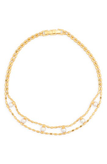 Eye Candy Los Angeles Rosie Faux Pearl Choker Necklace In Gold