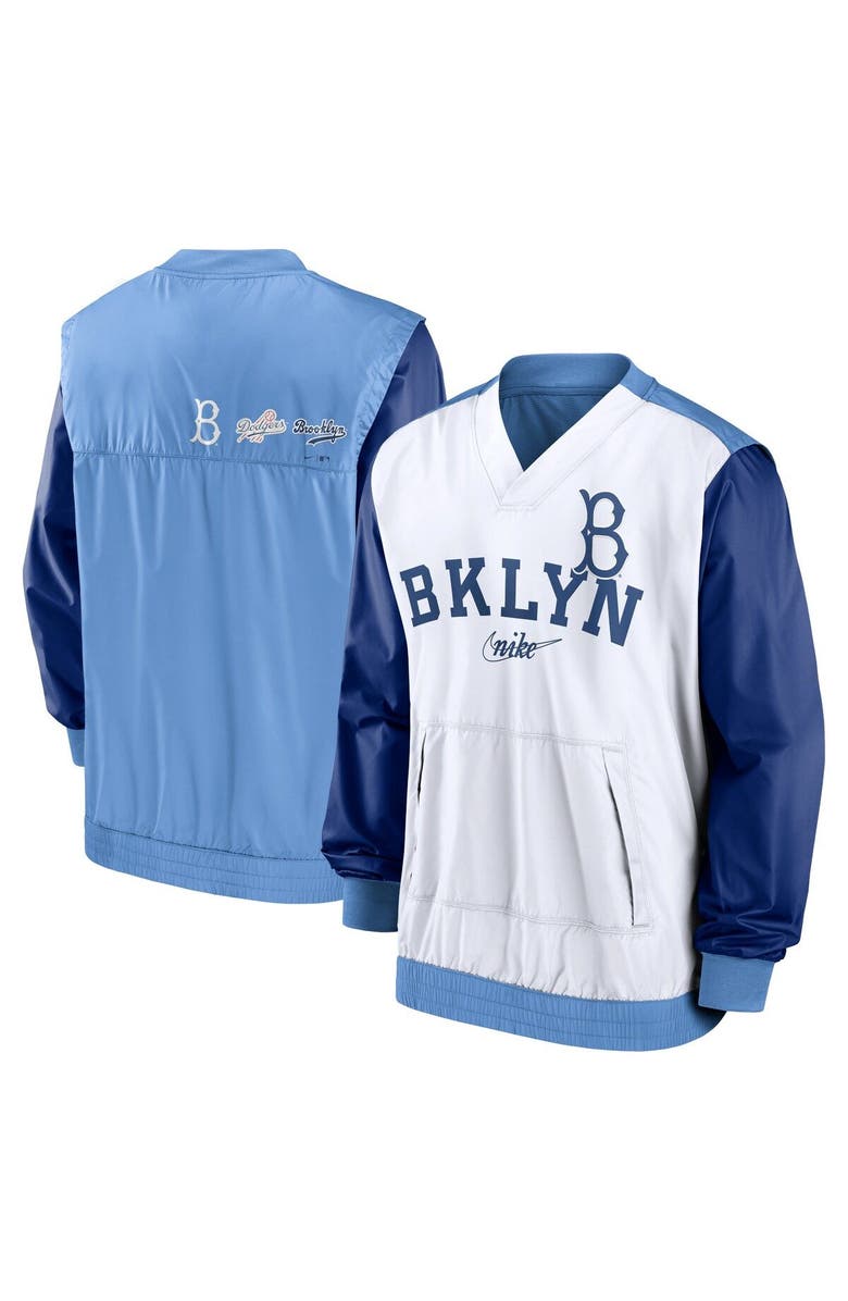 Nike Men's Nike White/Light Blue Los Angeles Dodgers Rewind Warmup V-Neck Pullover Jacket, Main, color, White