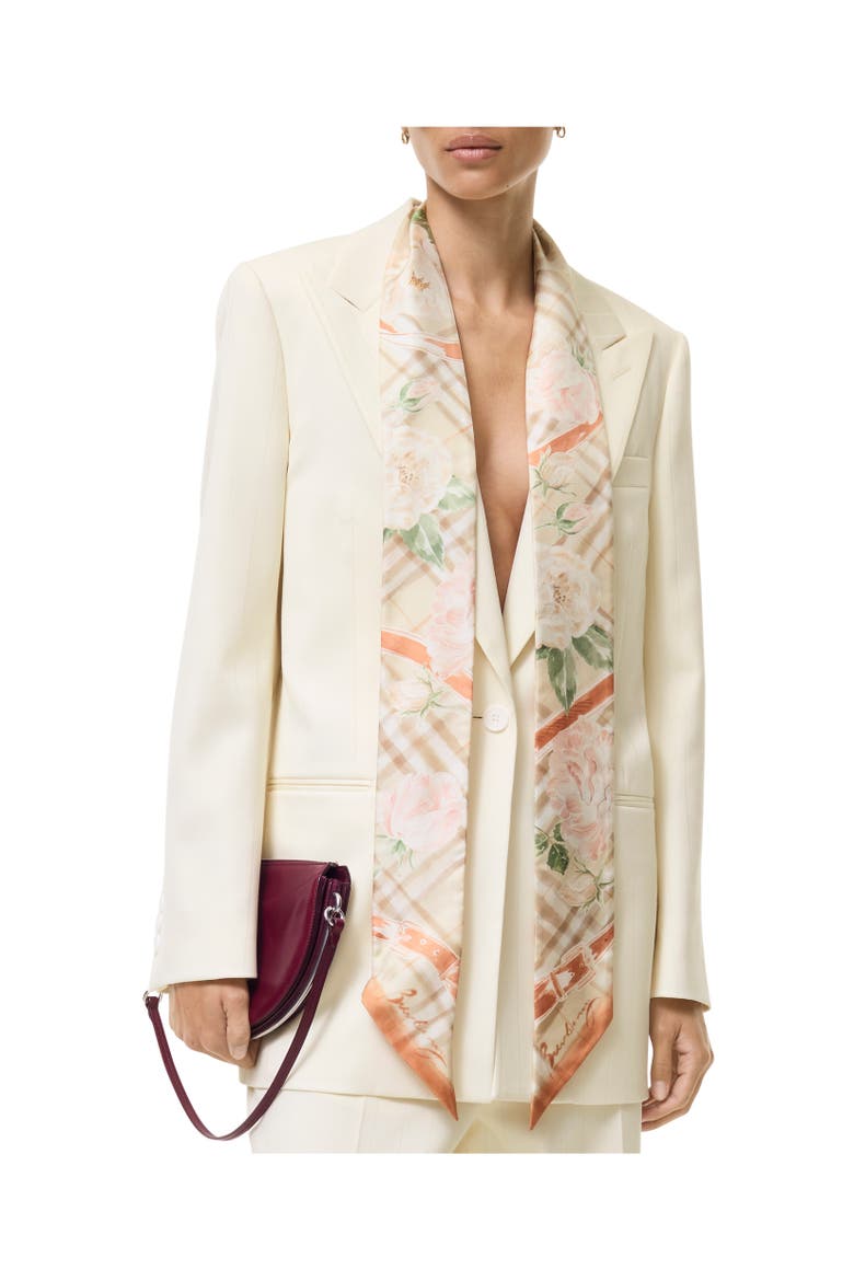 Skinny Rose Check Silk Scarf, Alternate, color, Honey beige