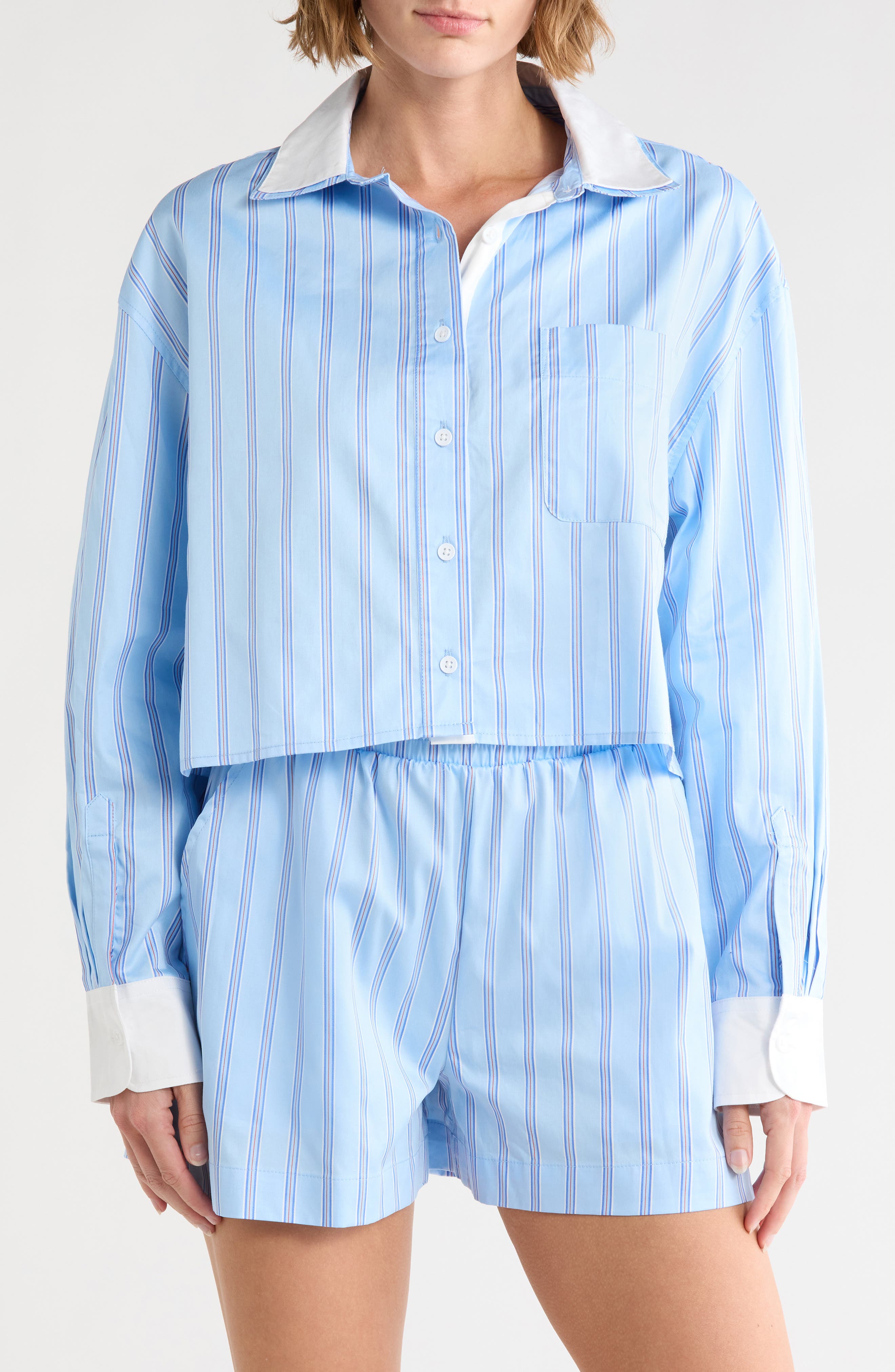 French Connection Long Sleeve Stripe Double Collar Button-Up Shirt