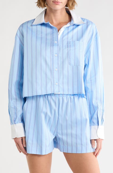 Long Sleeve Stripe Double Collar Button-Up Shirt