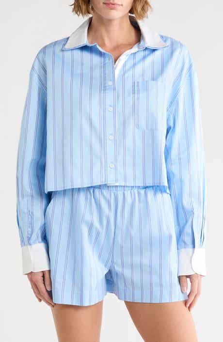French Connection Long Sleeve Stripe Double Collar Button-Up Shirt