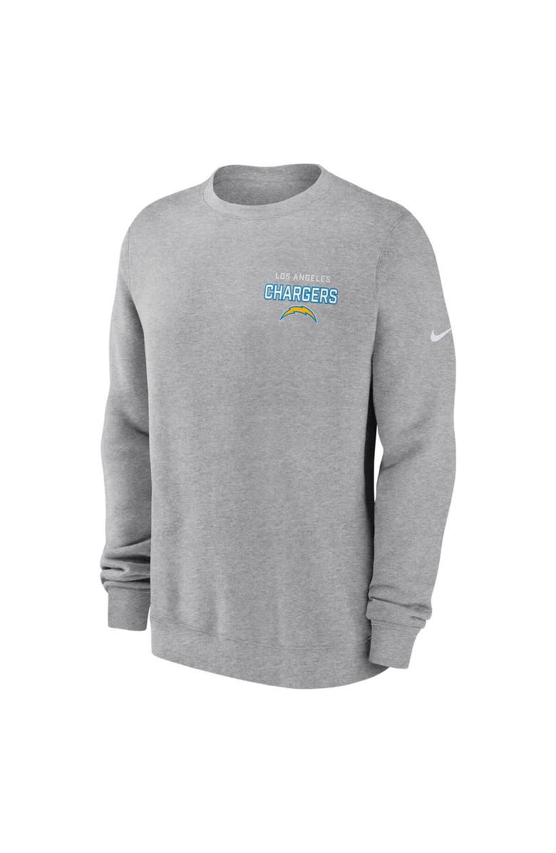 Nike Men
s Nike Heather Gray Los Angeles Chargers Primetime Club Fleece Pullover Sweatshirt, Alternate, color, Heather Gray