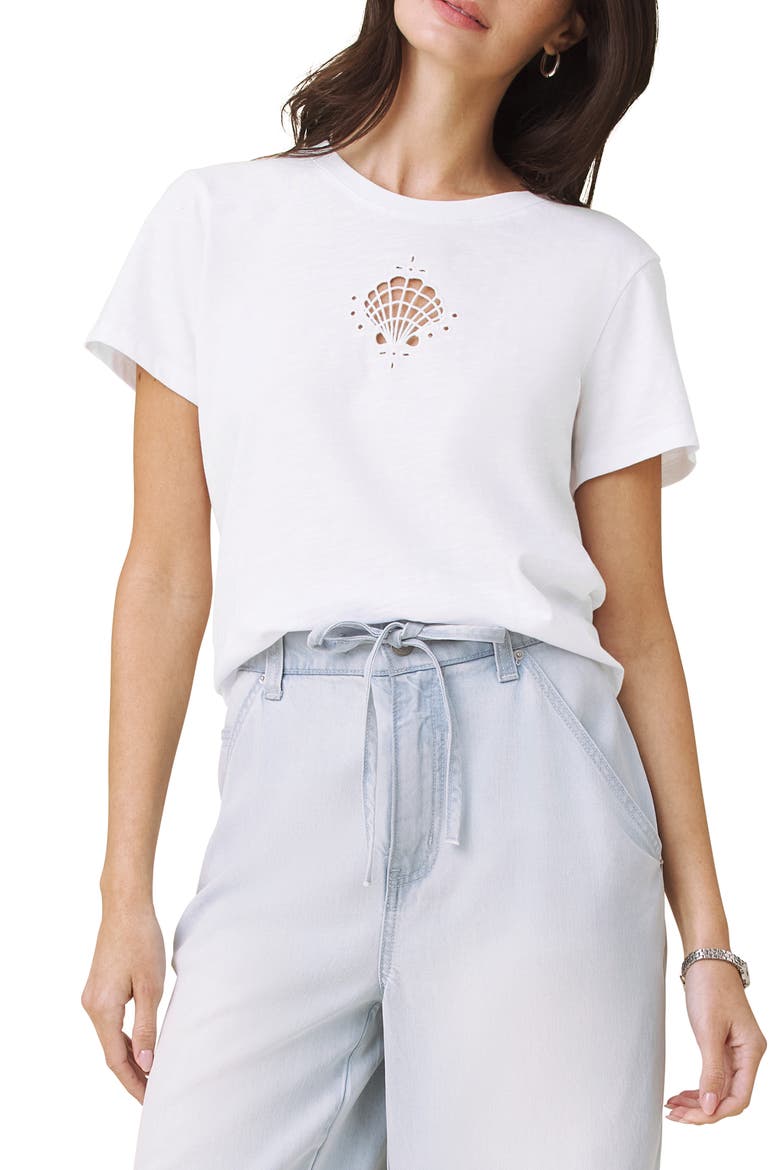 Embroidered Cutwork Seashell Cotton T-Shirt, Main, color, WHITE