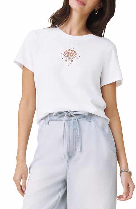 Embroidered Cutwork Seashell Cotton T-Shirt