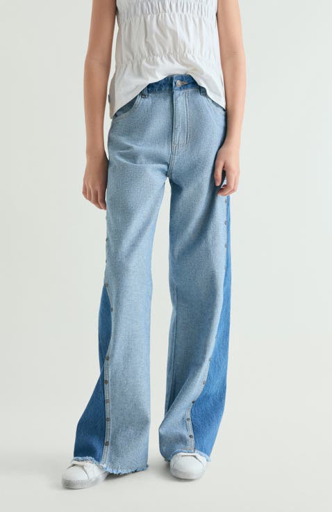 Kids Wide Leg Bicolor Denim Pants