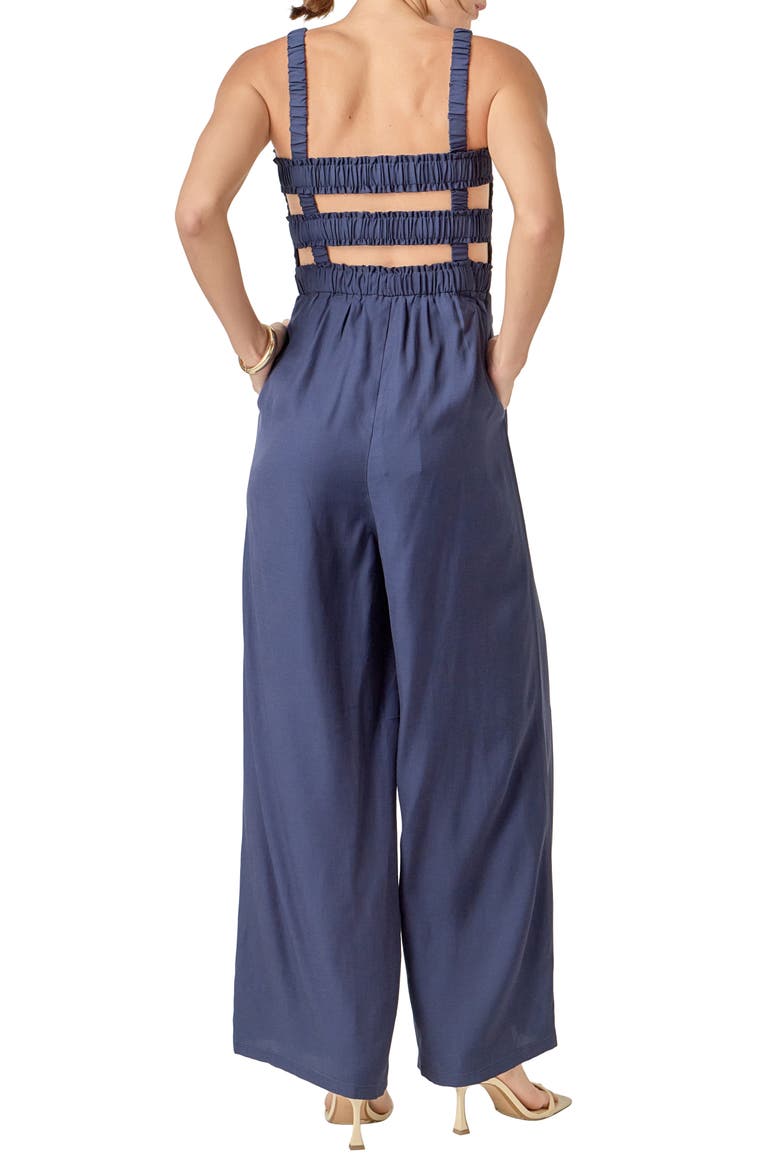 Sleeveless Smocked Jumpsuit, Alternate, color, NAVY