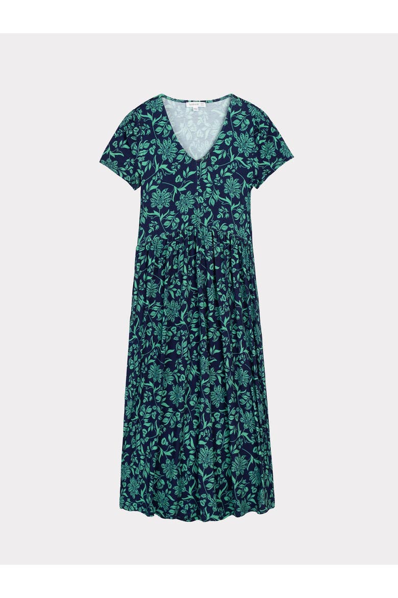Printed Gathered-Waist Midi Jersey Dress, Alternate, color, Winter Western Paisley