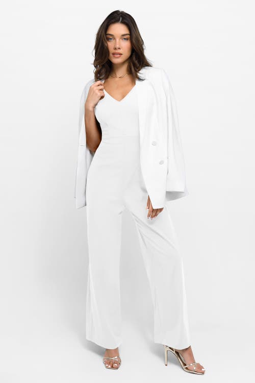 Popilush Shapewear Slimming Wide-leg Jumpsuit In Pearl White