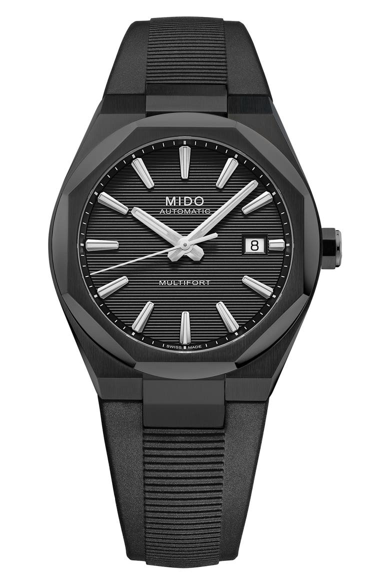 Multifort 8 One Crown Automatic Rubber Strap Watch, 40mm, Main, color, BLACK