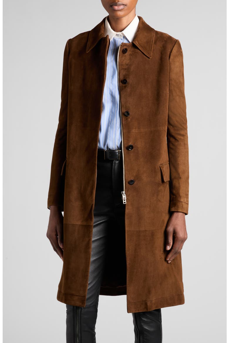 Suede Mac Coat, Main, color, LAND BROWN