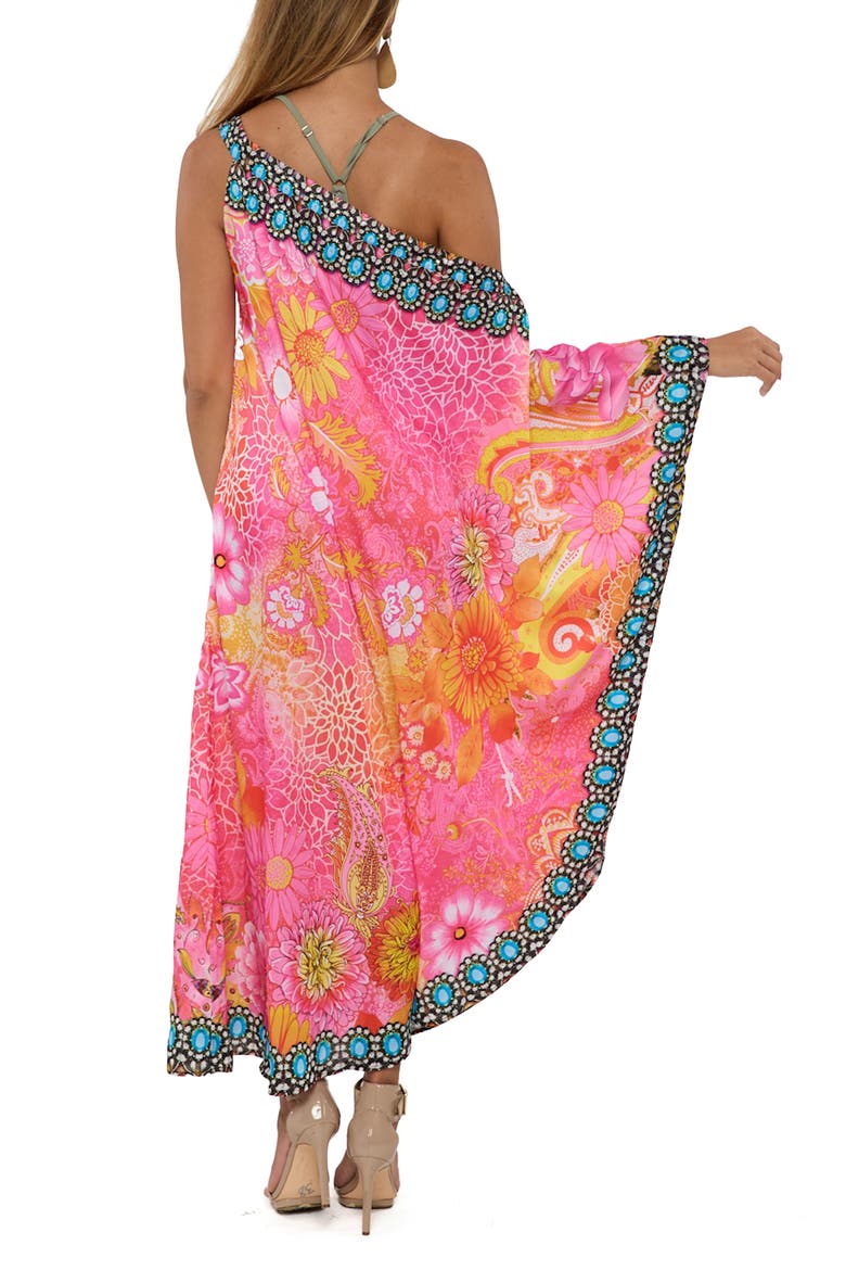 Crystal Embellished Floral Print One-Shoulder Dress, Alternate, color, PINK