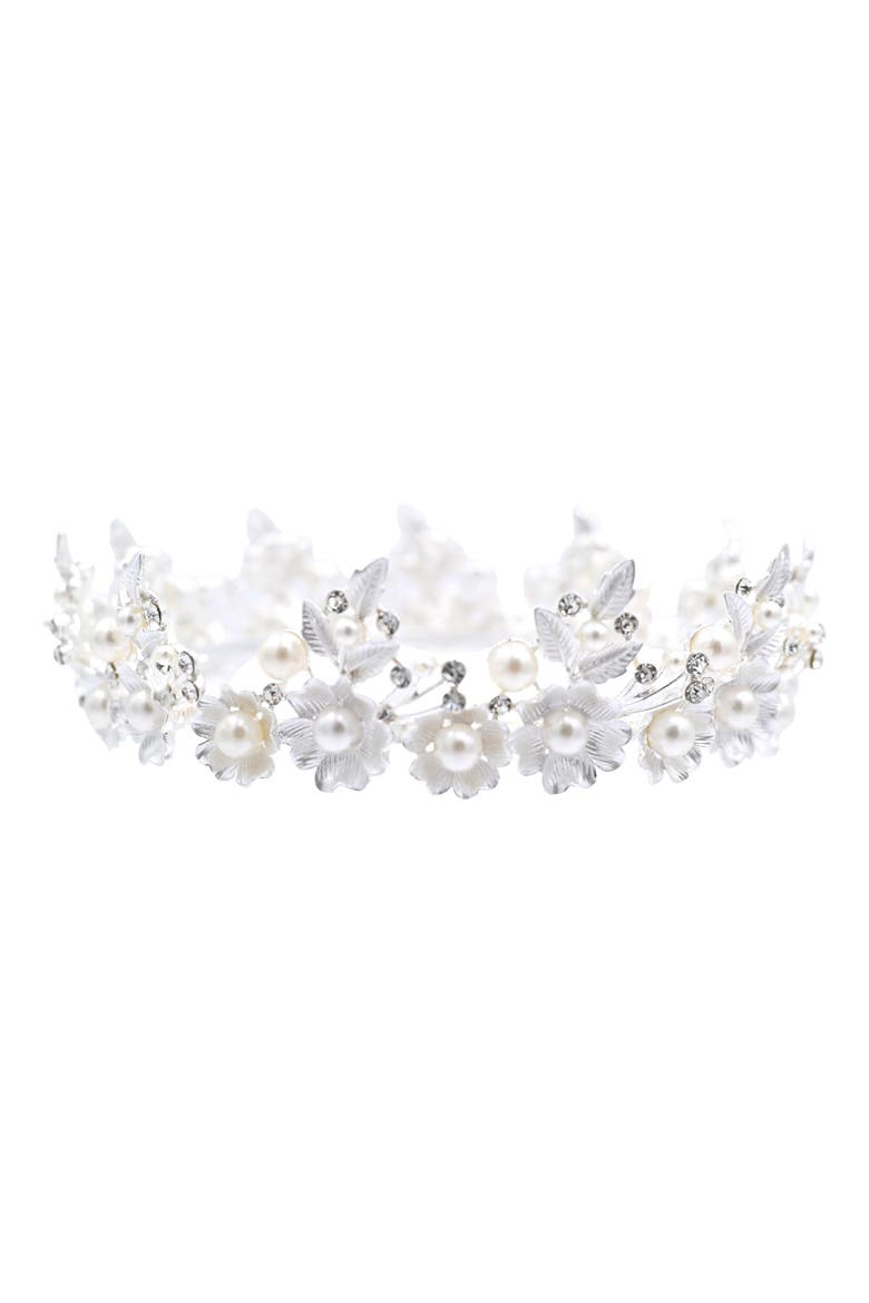 Crystal Pearl Floral Crown, Main, color, Silver