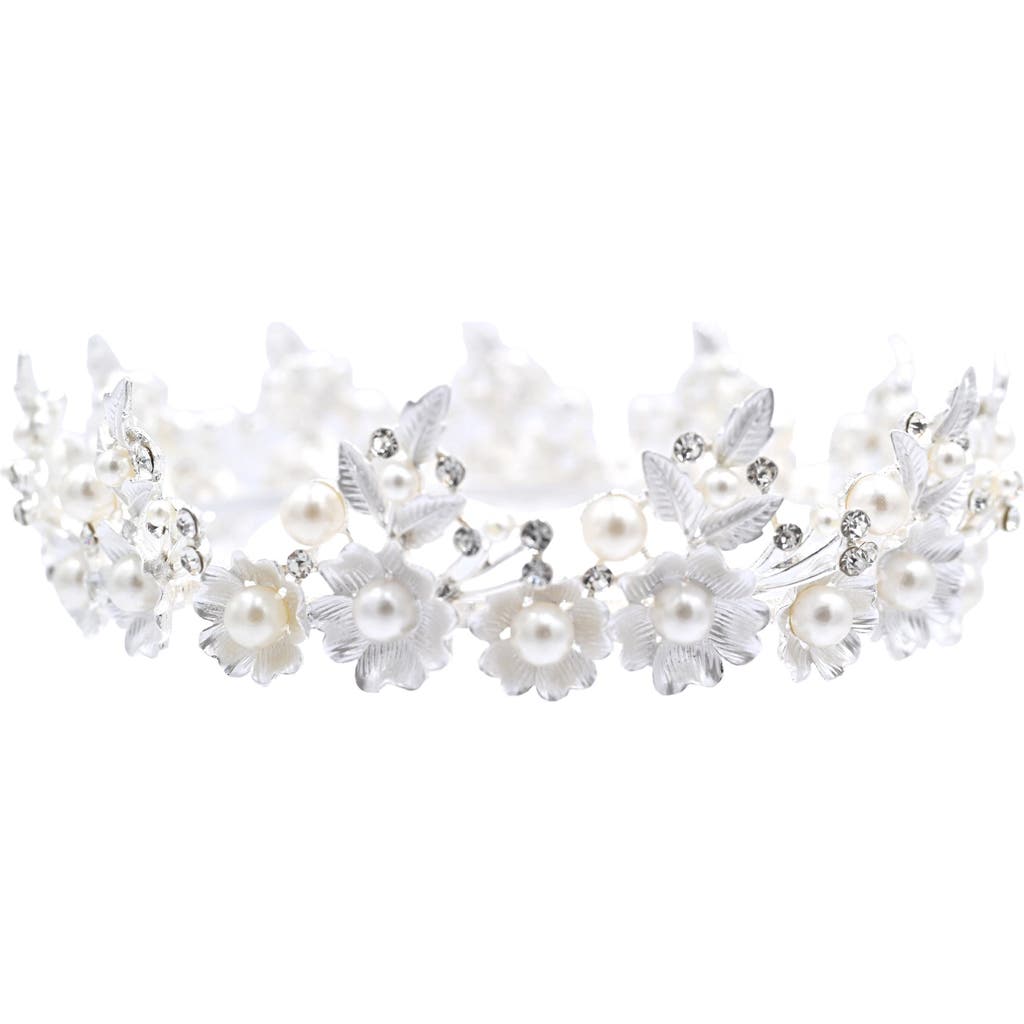 Tulleen Crystal Pearl Floral Crown In Silver