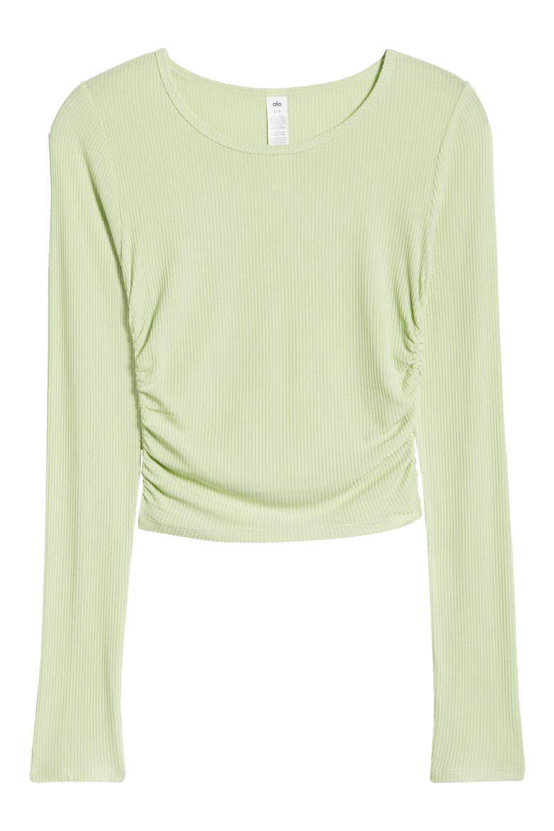 Gather Long Sleeve Rib Crop Top, Alternate, color, ICED GREEN TEA