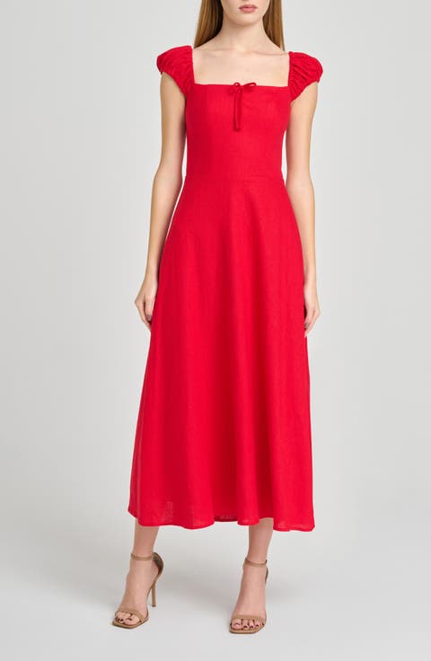 Carina Cap Sleeve Linen Blend Maxi Dress