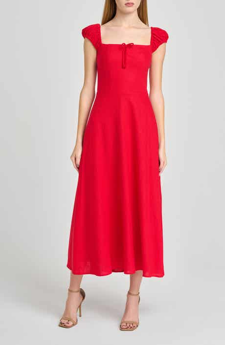 Carina Cap Sleeve Linen Blend Maxi Dress