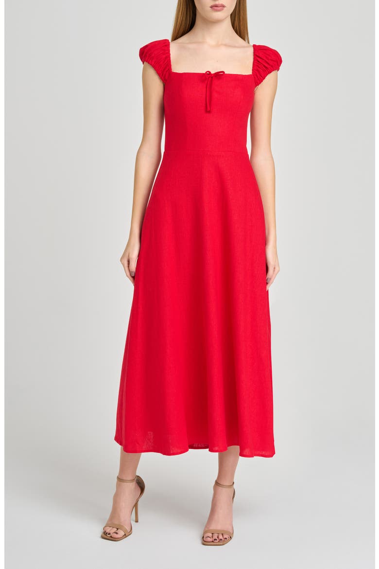red cap sleeve dress Tricia SleeveMini Floral flattering ponte knit composition that skims your curves effortlessly Carina Cap Sleeve Linen Blend