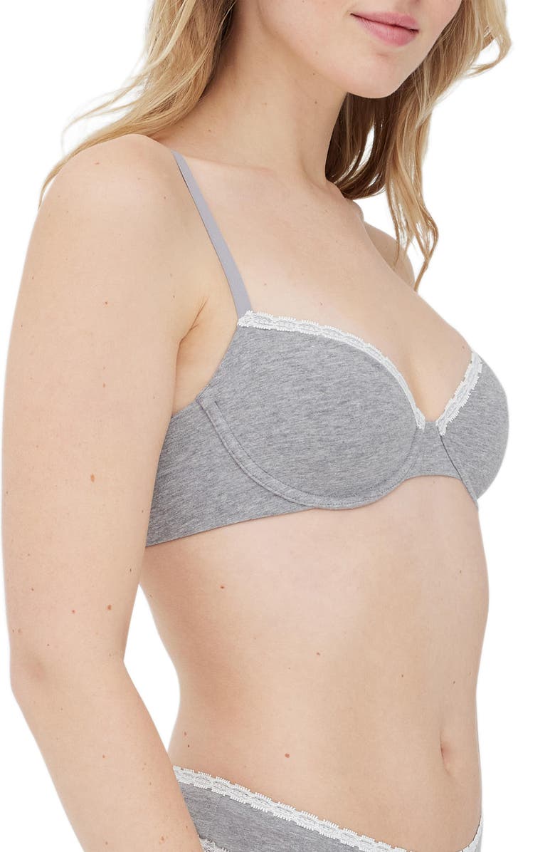 Skarlett Blue Adorned Cotton Underwire Bra, Alternate, color, Heather Grey/Ivory