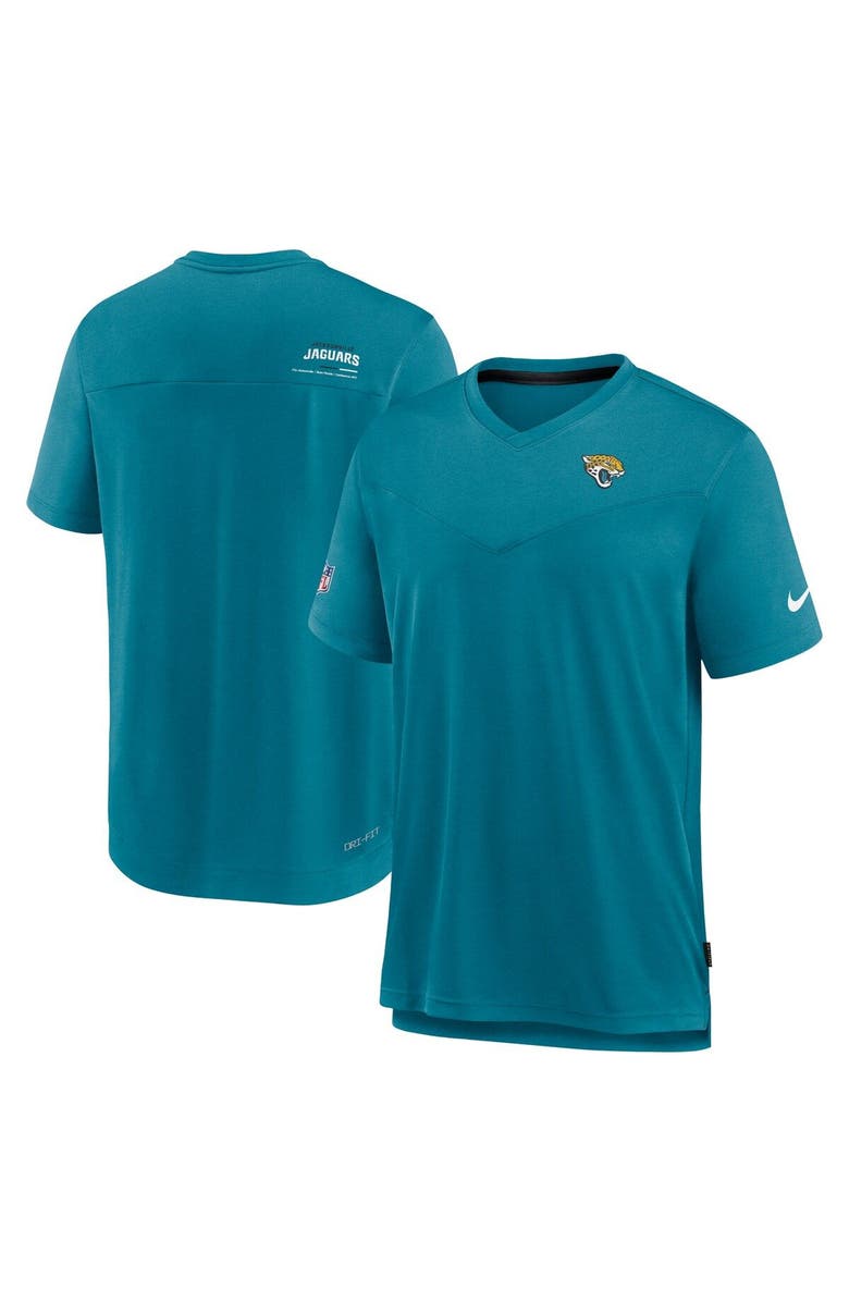 Nike Men's Nike Teal Jacksonville Jaguars Sideline Coach Chevron Lock Up Logo V-Neck Performance T-Shirt, Main, color,