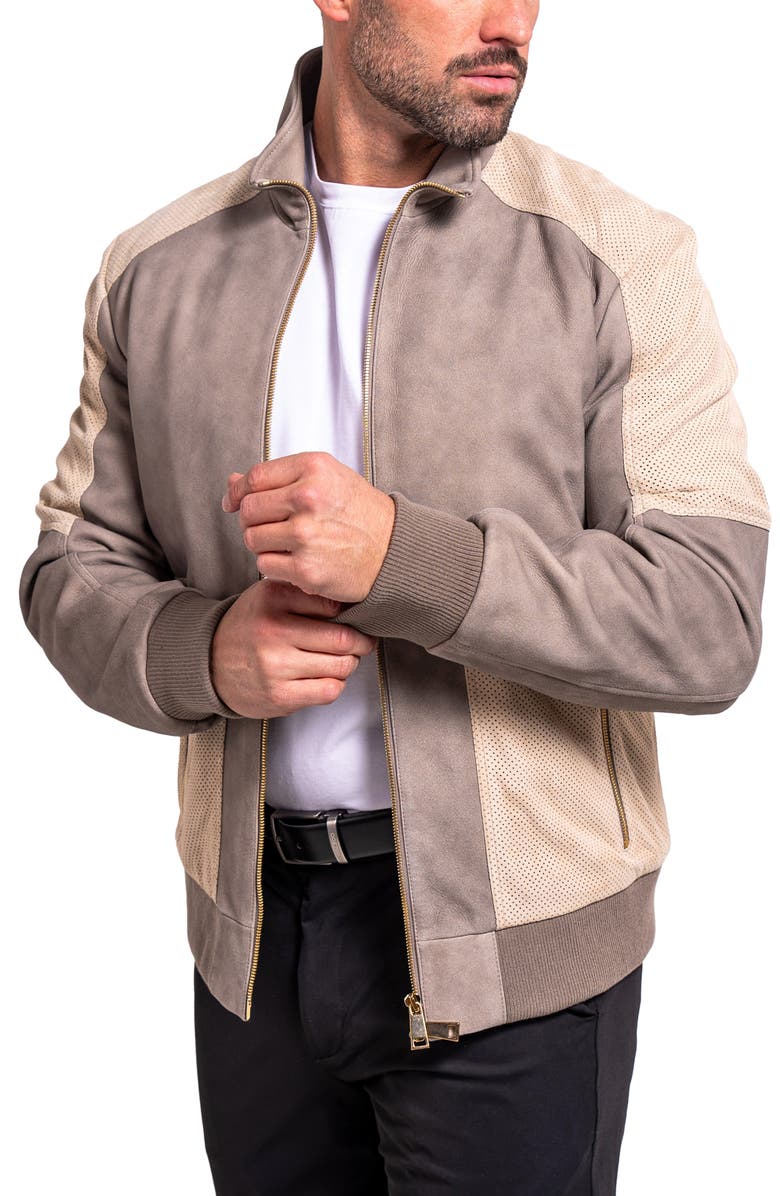 Maceoo Resistance Mixed Media Suede Jacket, Alternate, color, Grey