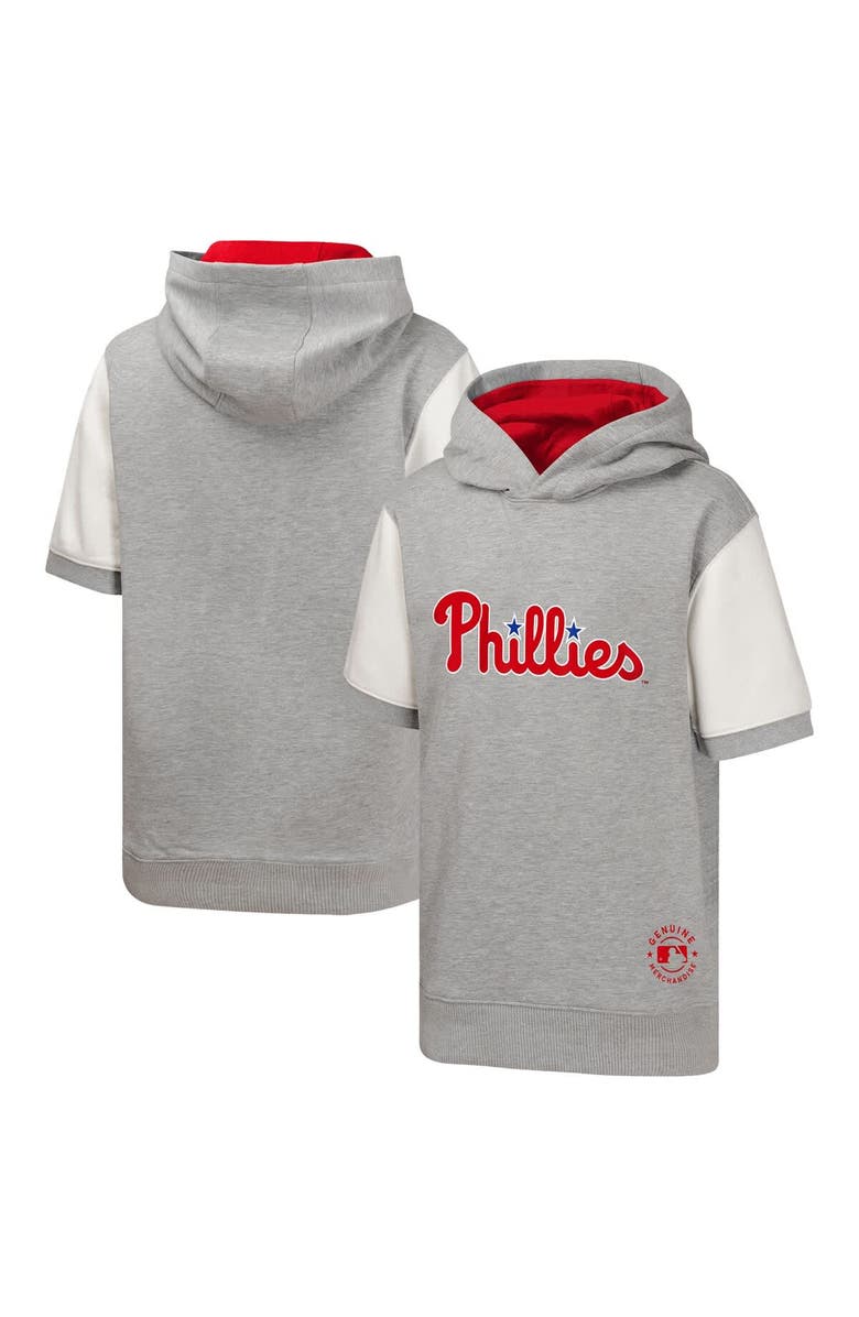 Outerstuff Youth  Heather Gray Philadelphia Phillies Line Up Short Sleeve Pullover Hoodie, Alternate, color, 