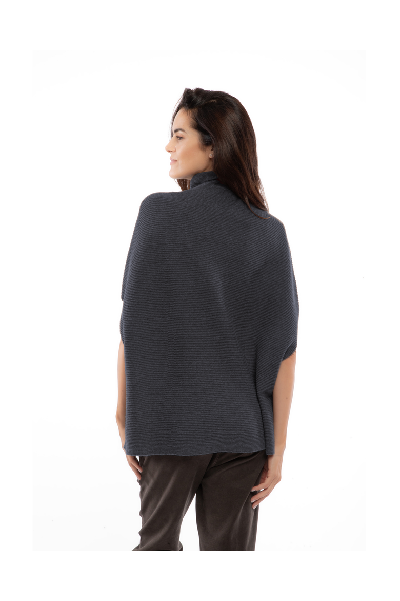 Pure Cashmere Funnel Neck Poncho, Alternate, color, Charcoal