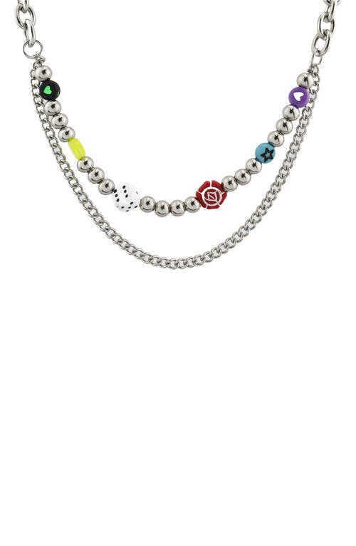 Rebl Y2k Layered Charm Necklace In Silver