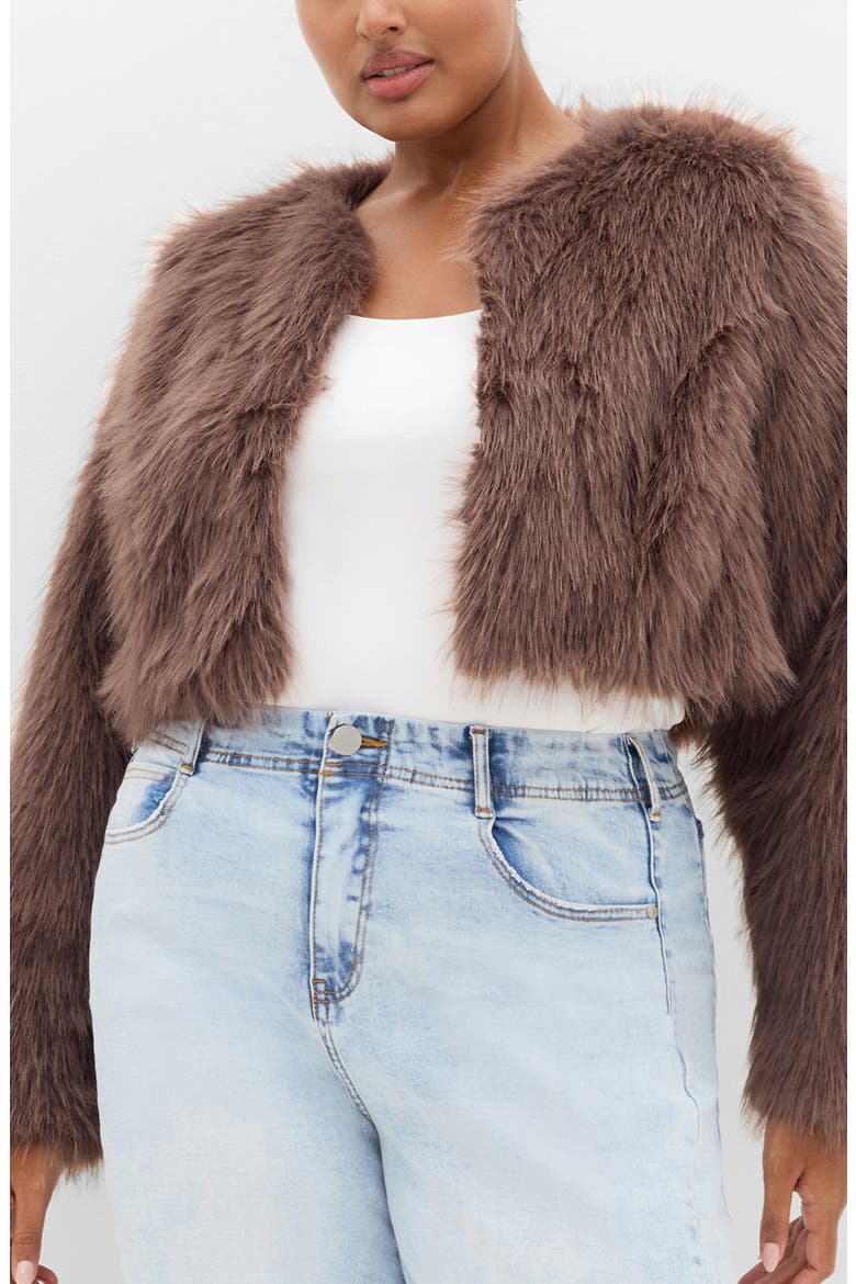 Angelica Faux Fur Crop Jacket, Main, color, TRUFFLE
